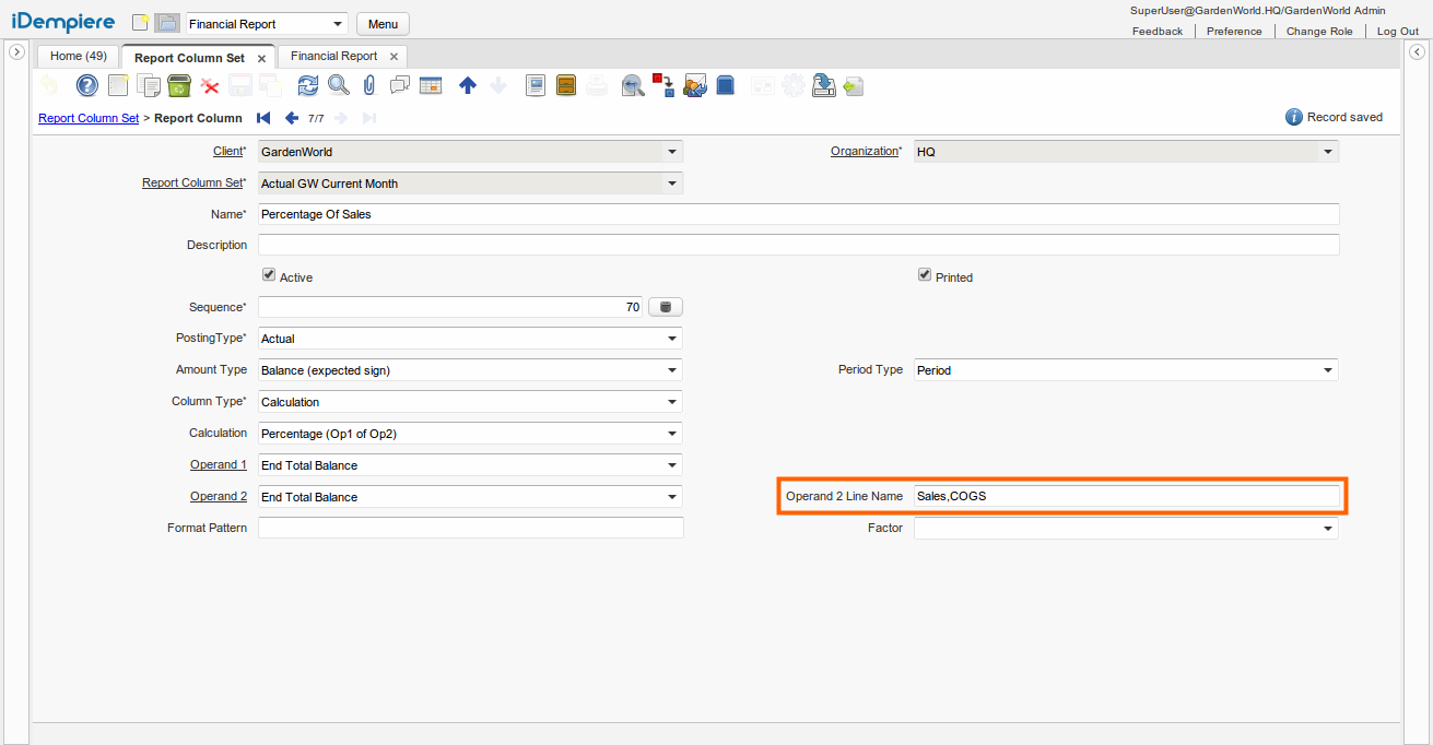 NF001 ReportColumn PercentageOfLine Multi