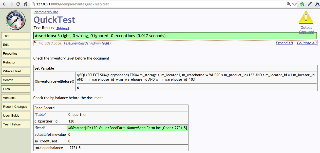 Quicktest result