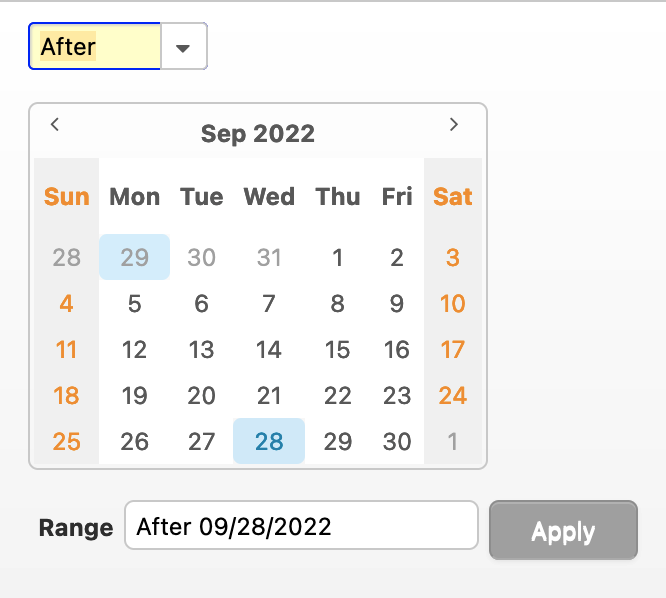 Date range after