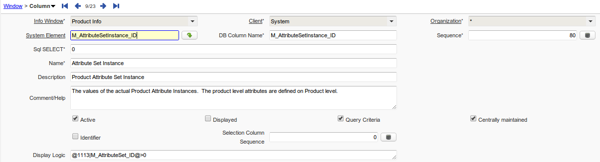 NF001 InfoWindowQueryCriteriaDisplayLogic