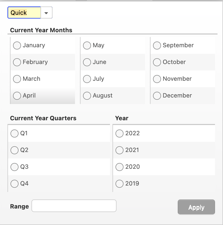 Date range quickmode