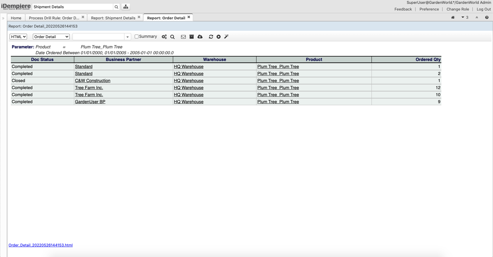 Drill action runreport
