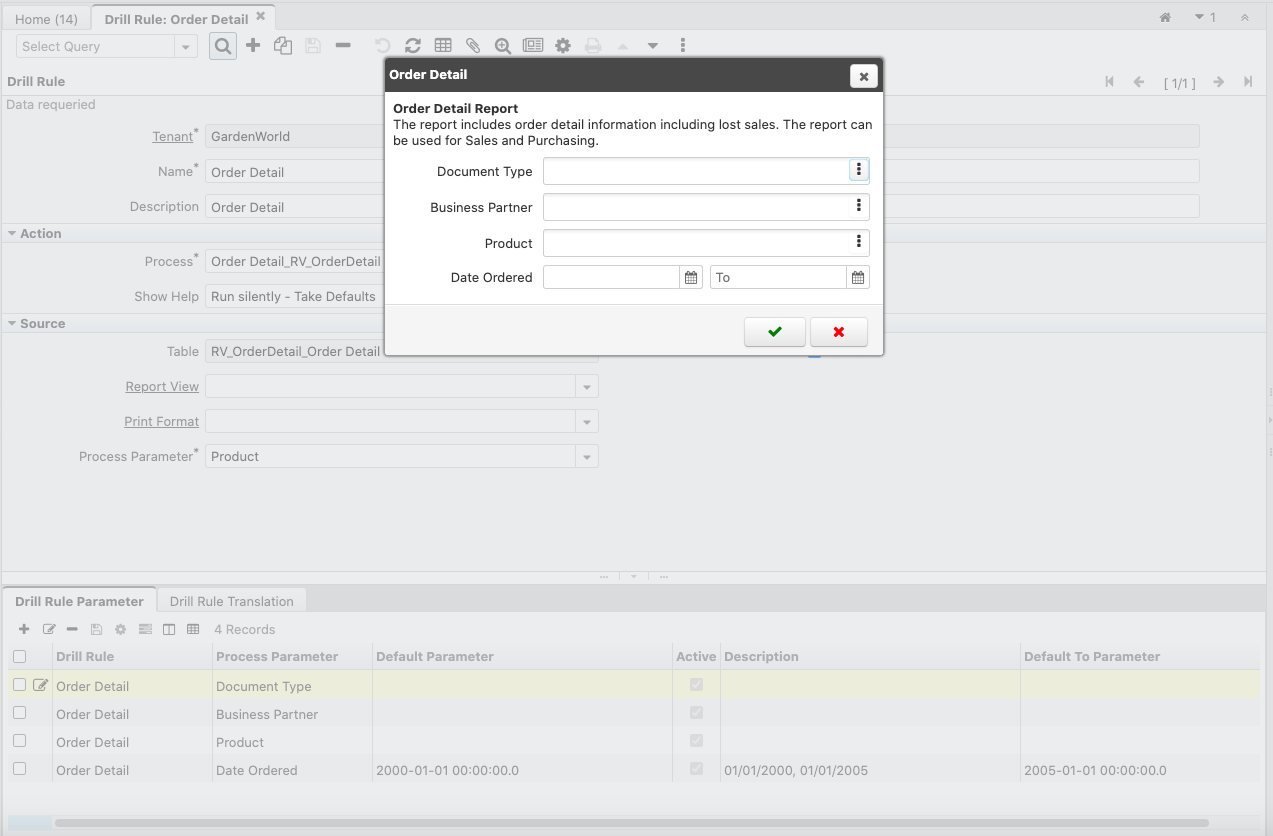 Drill rule window procparameter capture para
