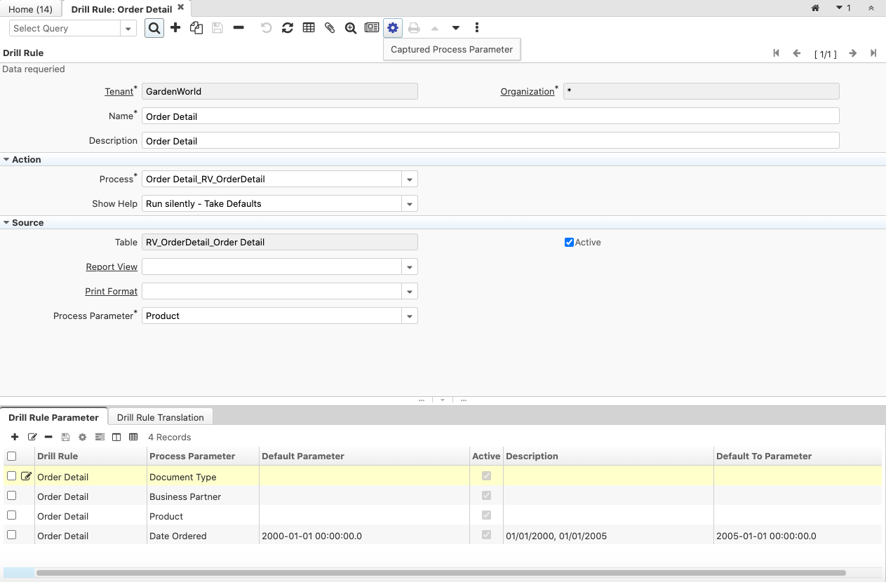 Drill rule window procparameter capture