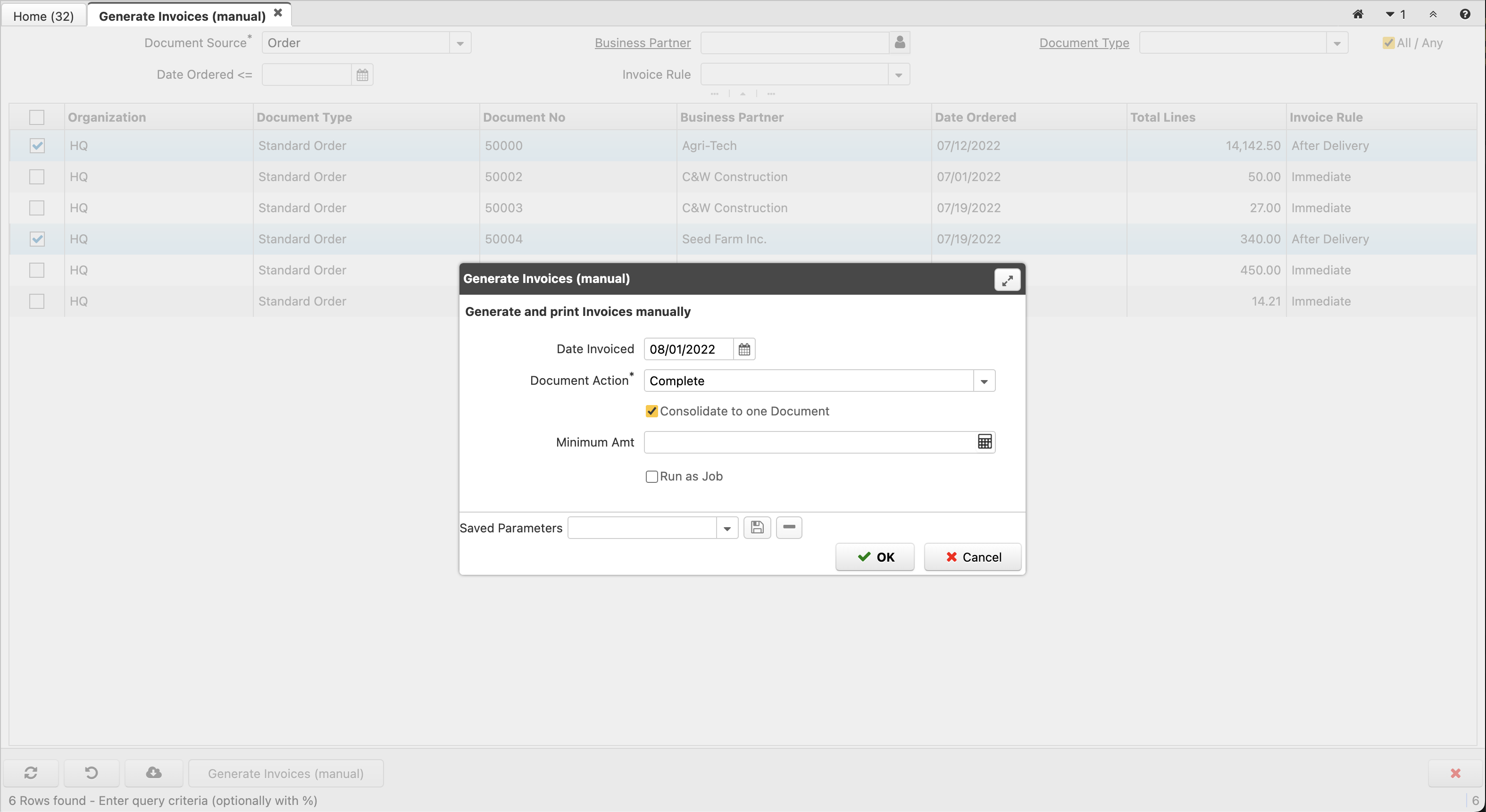 Generate invoice info