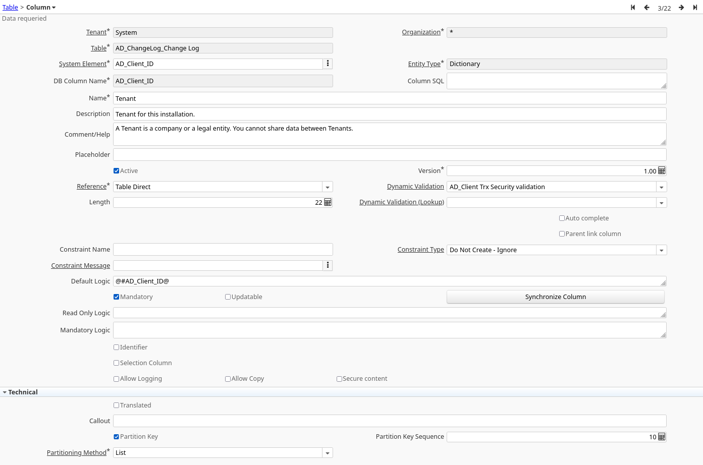 Table Partitioning AD ChangeLog List