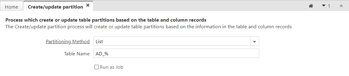 Table Partitioning Process MenuItem