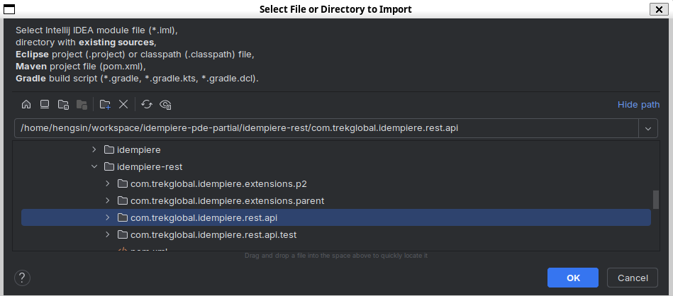 Import com.trekglobal.idempiere.rest.api Step 1