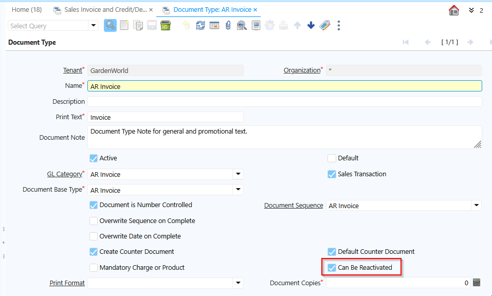 ReactivationInvoice DocType CanBeReactivated