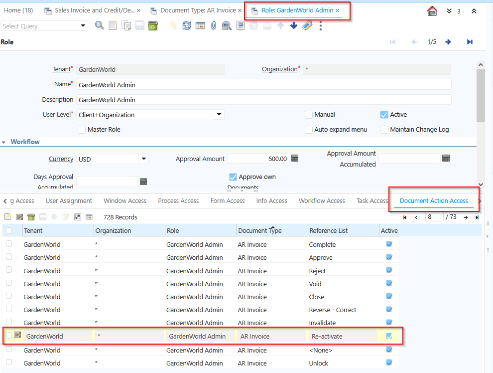 ReactivationInvoice Role DocActionAccess