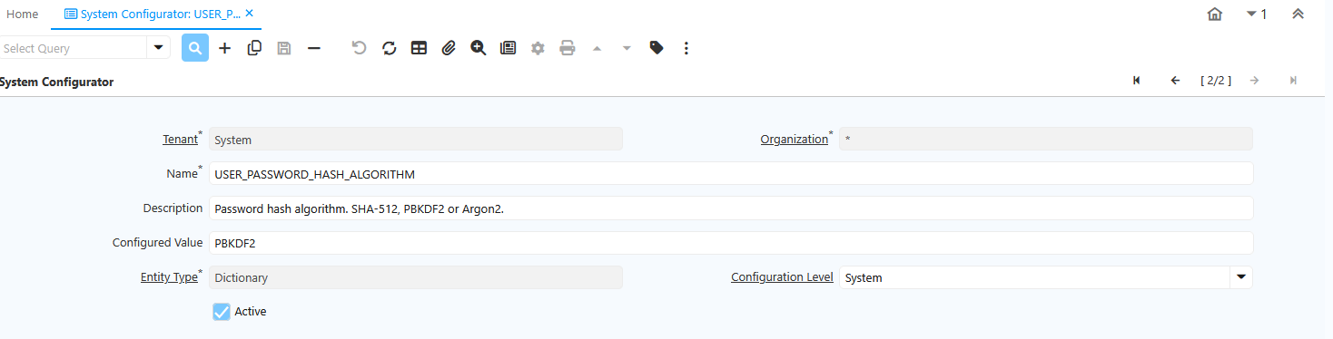 User password hash algorithm