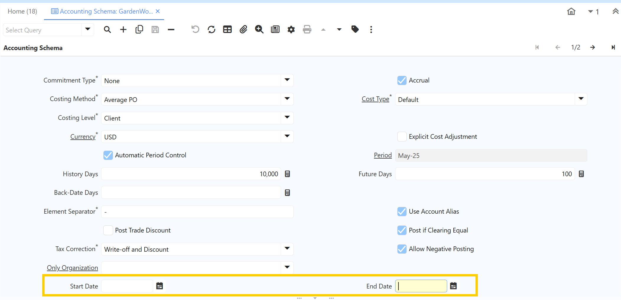 Accounting Schema Validity