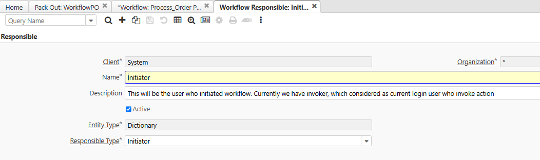 WF responsible initiator