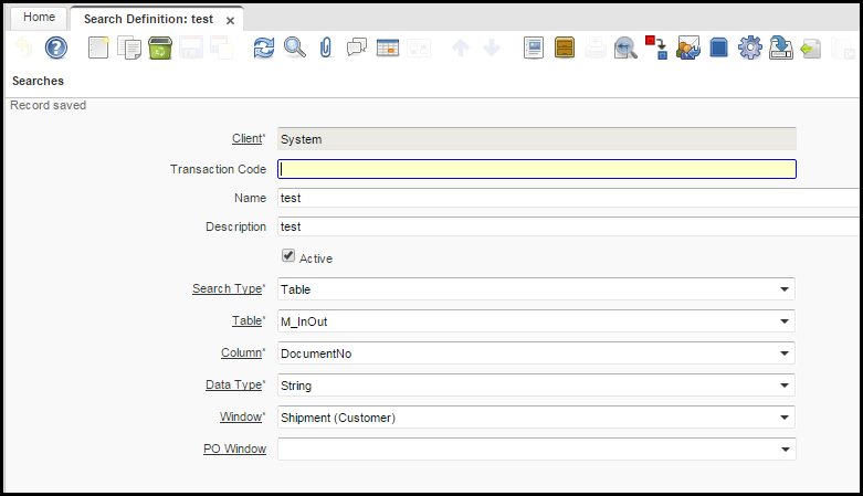 Example iDempiere Search Definition