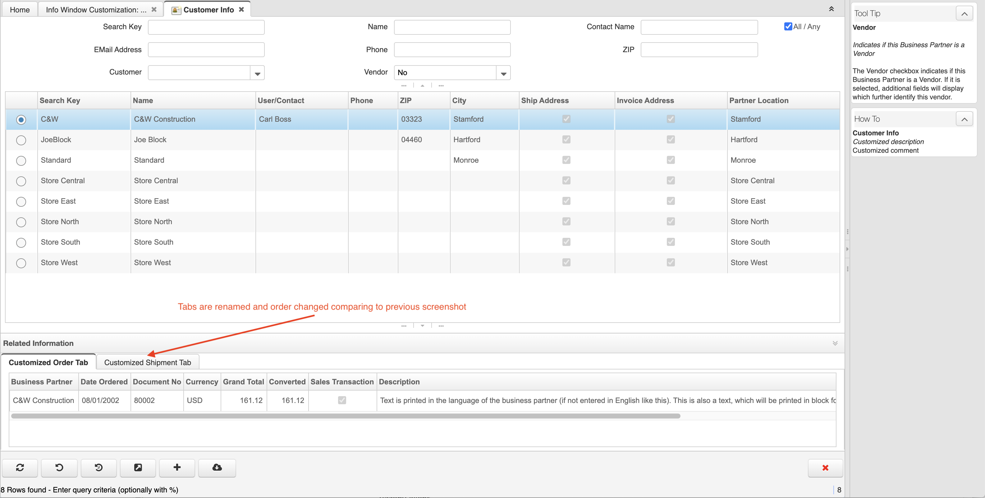 InfoWinfowBPartner Tab Changed