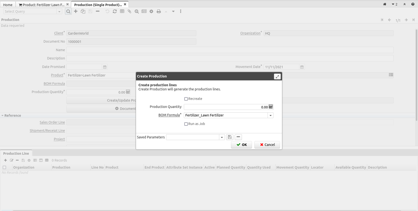 Create Production BOM Formula 1250