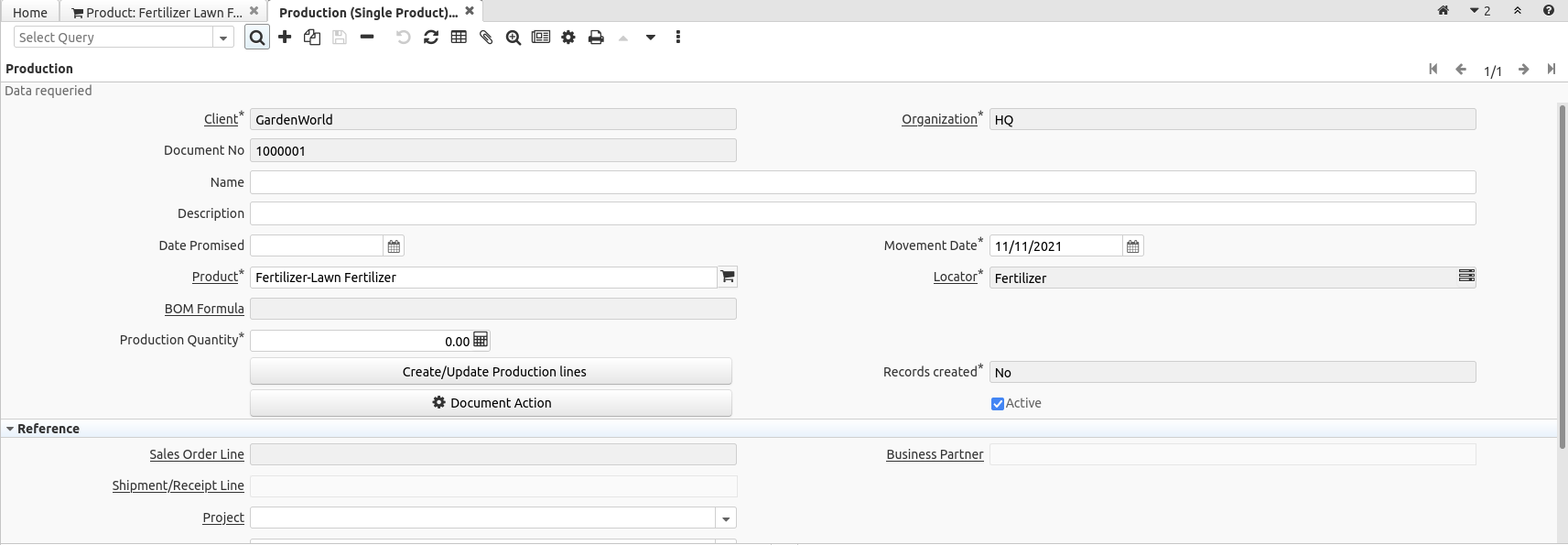 Production BOM Formula 1250