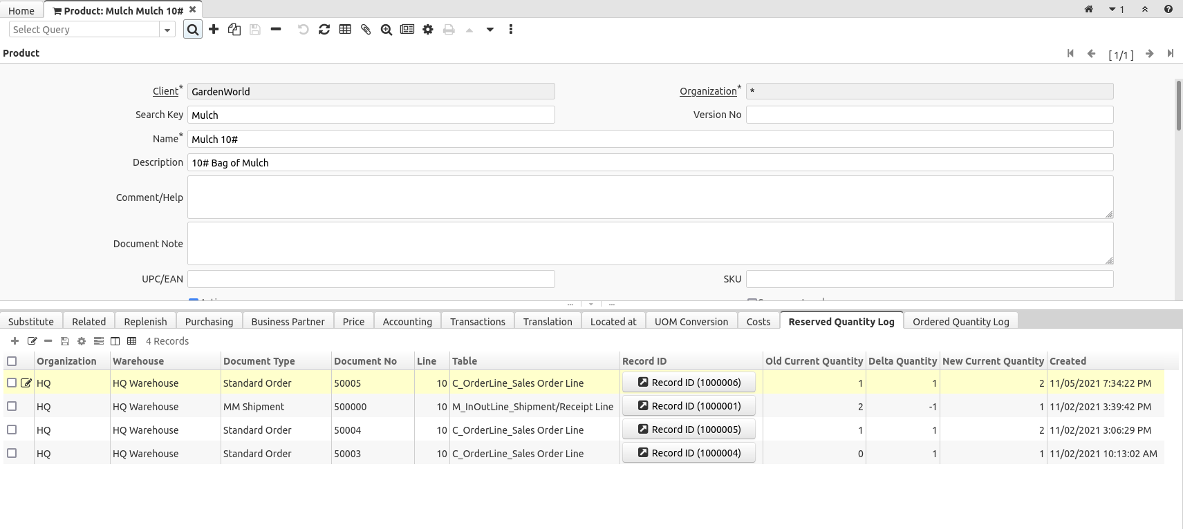 Reserved Quantity Log 5021