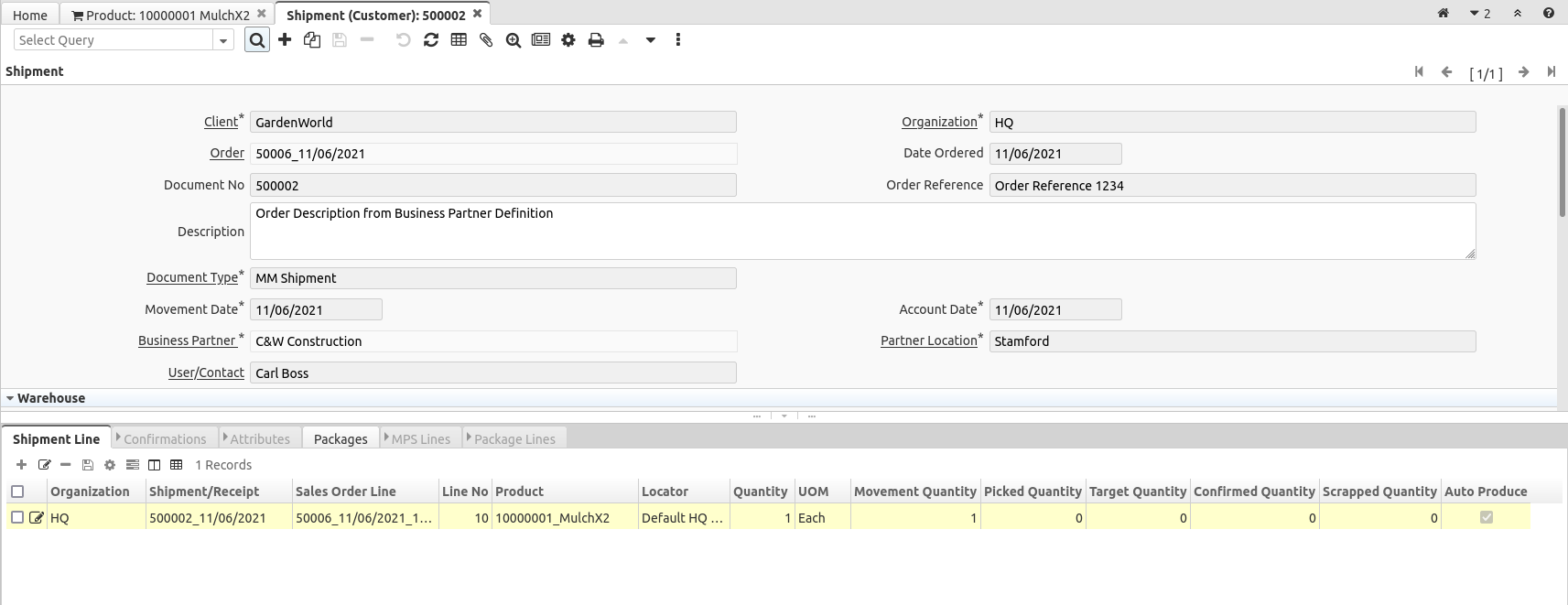 Shipment Line Auto Produce 5031